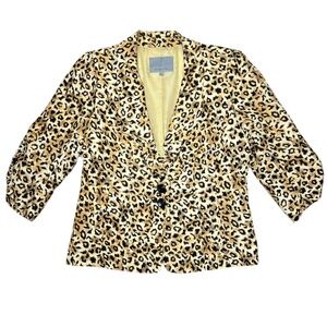 Classicus Enter Woman Brown Silk Blazer Animal Print Size L